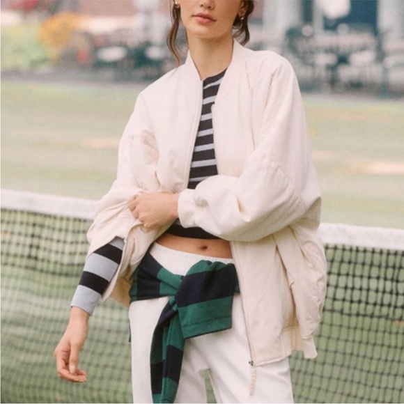 By Anthropologie Oversized cream bomber jacket, size S